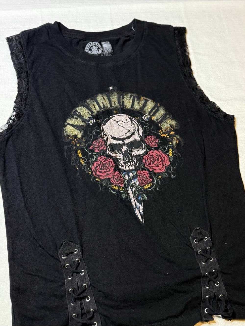 Affliction Women's NIGHTRAIN Guns N Roses Tank Top in Black size Medium - Picture 2 of 8
